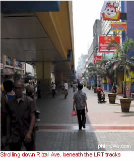 Strolling down Rizal Ave. beneath the LRT tracks