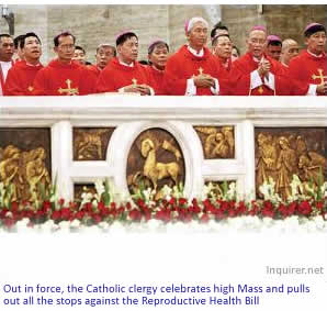 Out in force, the Catholic clergy celebrates high Mass and pulls out all the stops against the Reproductive Health Bill