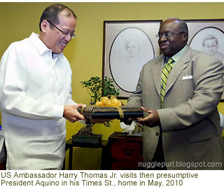 US Ambassador Harry Thomas Jr. visits then presumptive President Aquino in his Times St., home in May, 2010