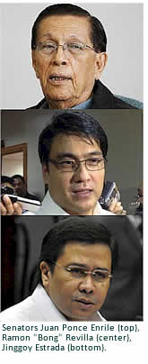 Senators Juan Ponce Enrile (top), Ramon "Bong" Revilla (center), Jinggoy Estrada (bottom)