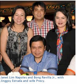 Janet Lim Napoles and Bong Revilla Jr., with Mr. and Mrs. Jinggoy Estrada